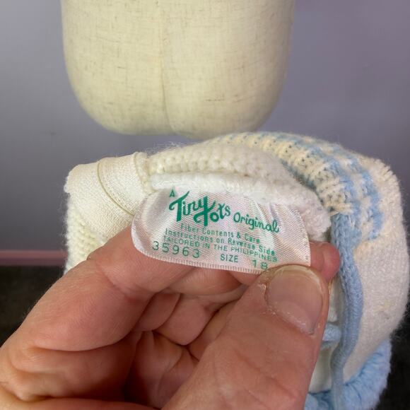 VTG 1970’s A Tiny Tots  Hooded Sweater - 18m Full Zip - Light Blue And White - Picture 8 of 8